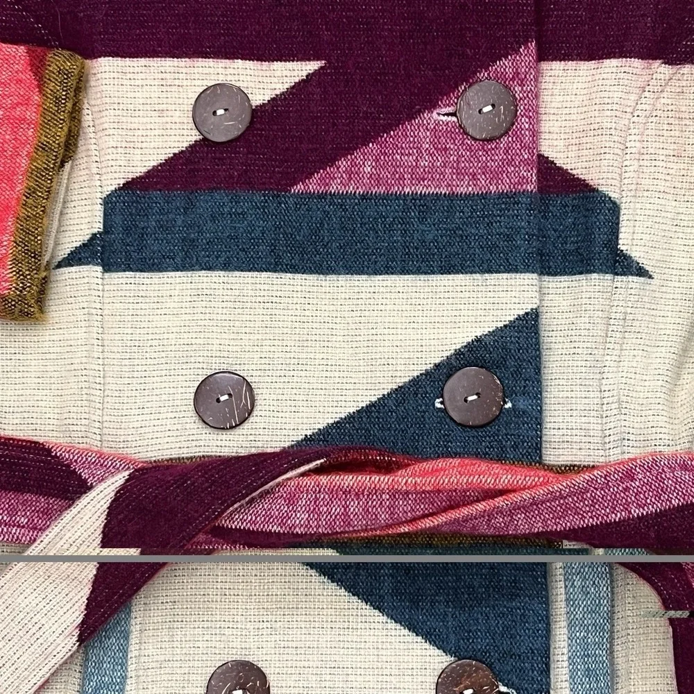 NTVES Jacket Geometric L Alpaca‎ Southwest Aztec Patchwork Ecuador Handmade Wool